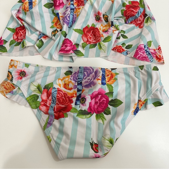 Gianni Bini 2-Piece Floral with Stripes Bandeau Tube Bikini Swimsuit Size Small - Picture 7 of 10